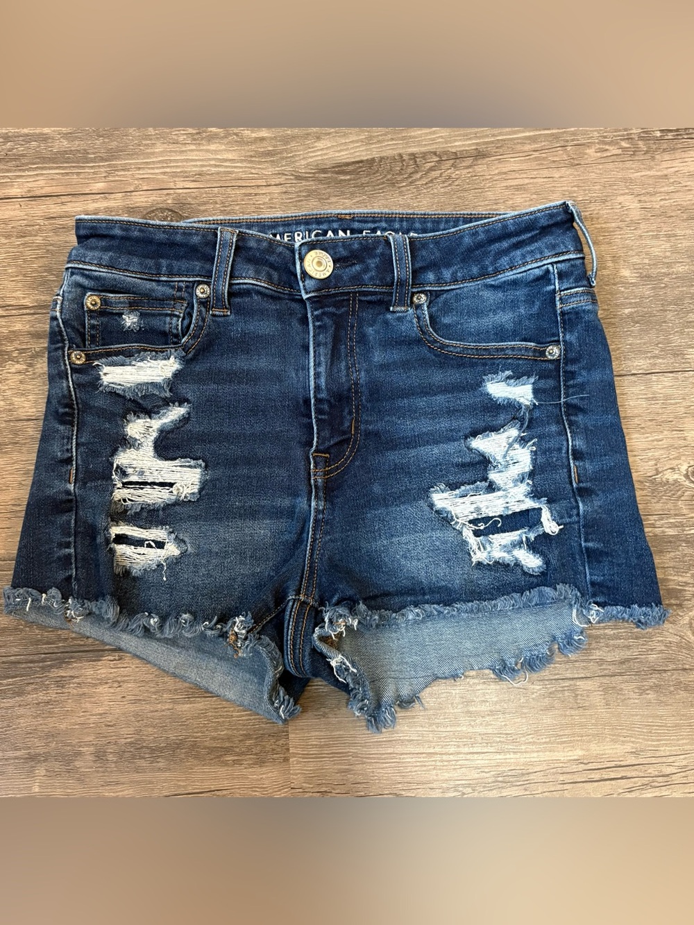 American Eagle Outfitters Blue Distressed Frayed Hem Denim Shorts